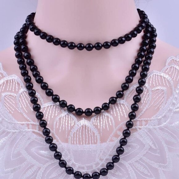 Vintage-Inspired 60” Faux Pearl Necklace with Dangle Beads - Hypoallergenic - Picture 2 of 7
